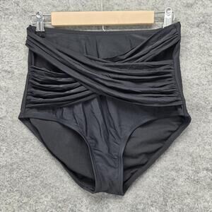 GABIFRESH X Swimsuits For All Bottom Womens 10 Black High-Waisted Lined Pleated